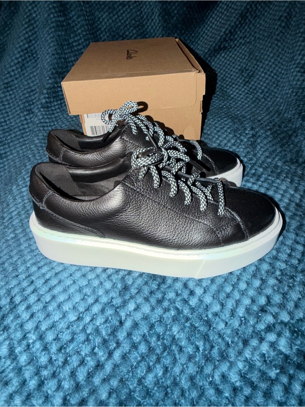 Clarks Black Leather Women's Low-Top Sneakers with White Platform Sole
